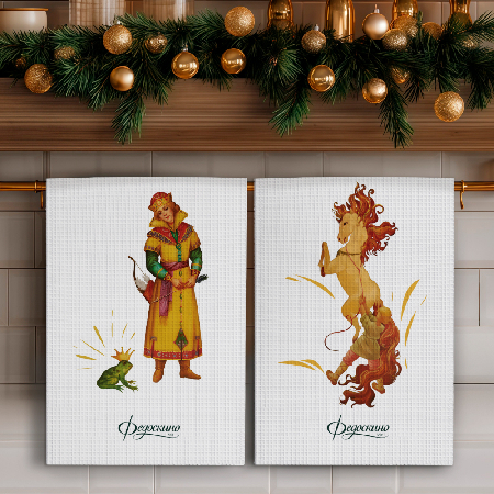 Набор полотенец вафельных Сказки о героях "Федоскино" 40х70